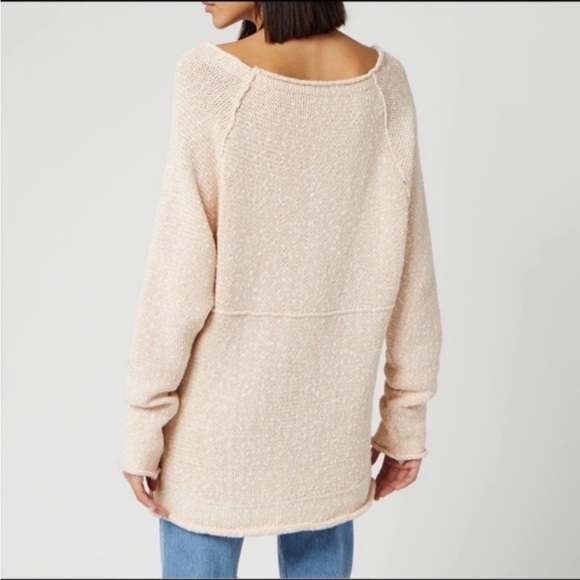 Free People Chamoix Bright Lights Peach Long Sleeve Knit Oversized Sweater, S - Picture 3 of 8